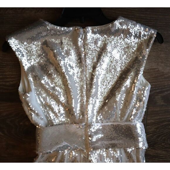 Badgley Mischka SC2538 Women's Sz 6 White Sequined Cocktail Midi Dress - Picture 8 of 12